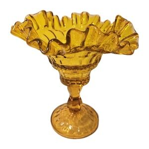 VTG Fenton Amber THUMBPRINT Compote Crimped Edge Footed Candy Dish 7.5"